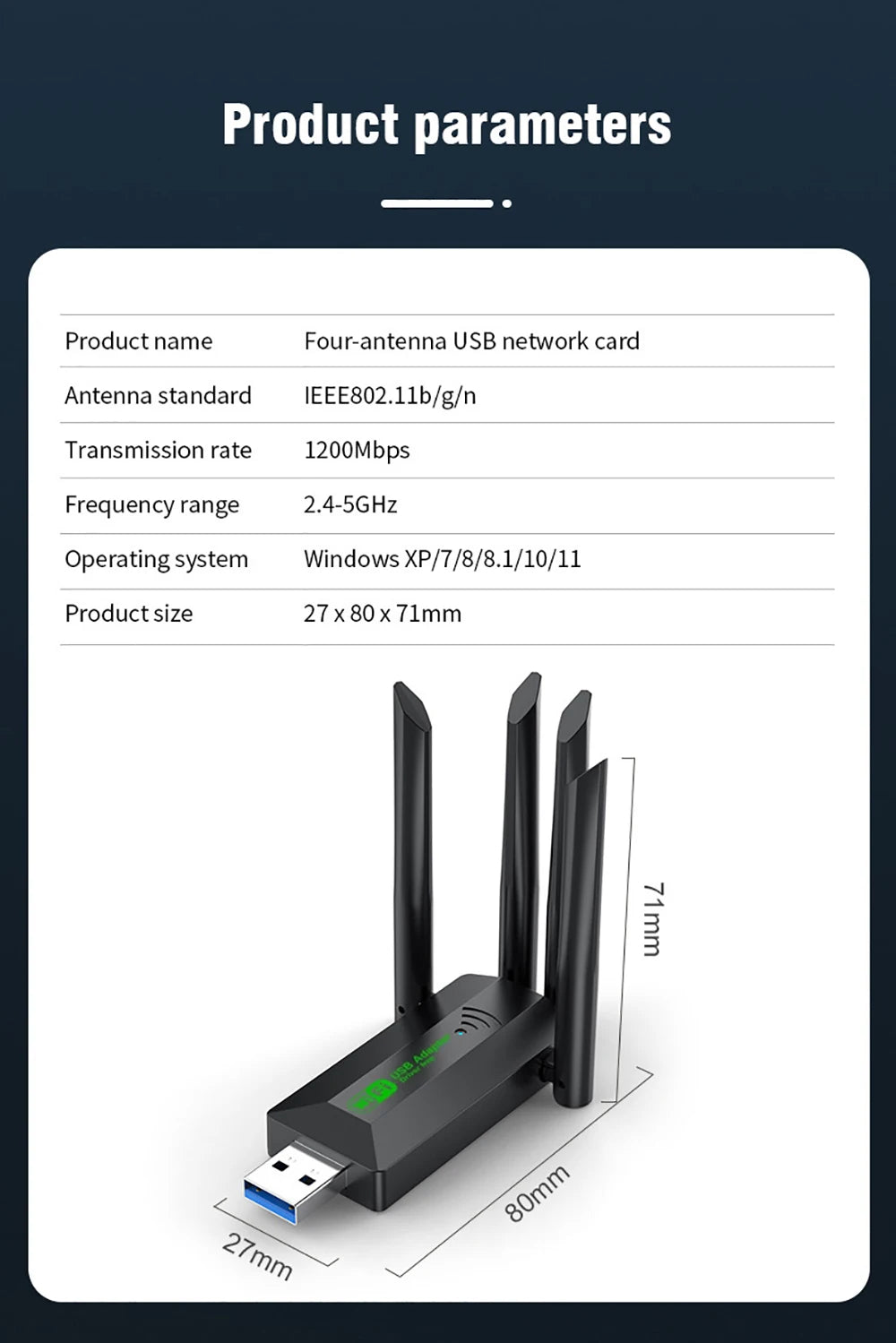 Adaptador WiFi 6 USB 1200Mbps Doble Banda | Dual Band WiFi 6 USB Adapter