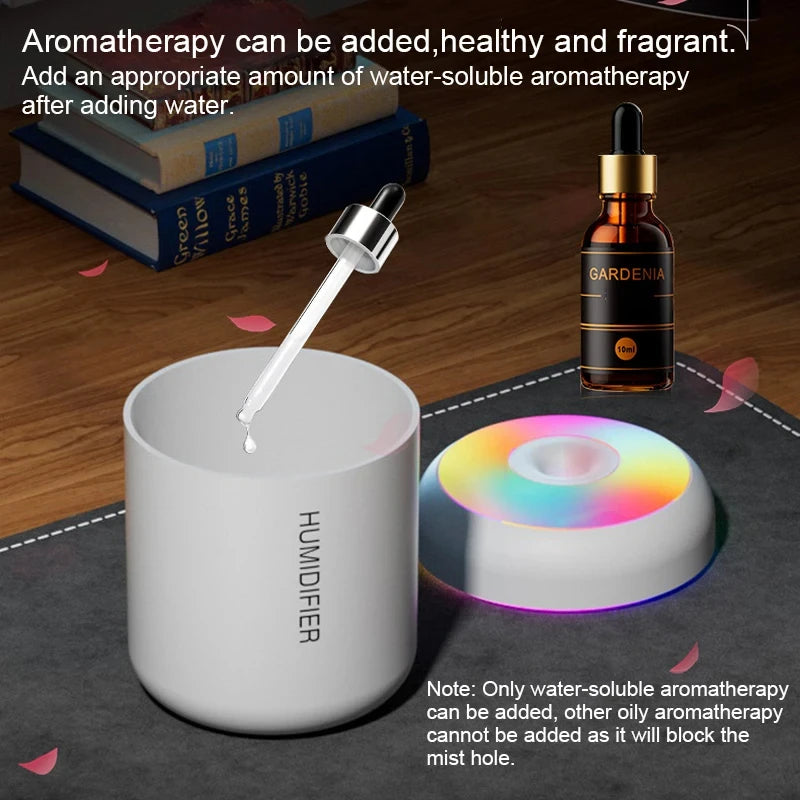 Mini Humidificador USB con Difusor de Aromas y Luz LED | USB Mini Humidifier with Aroma Diffuser & LED Light