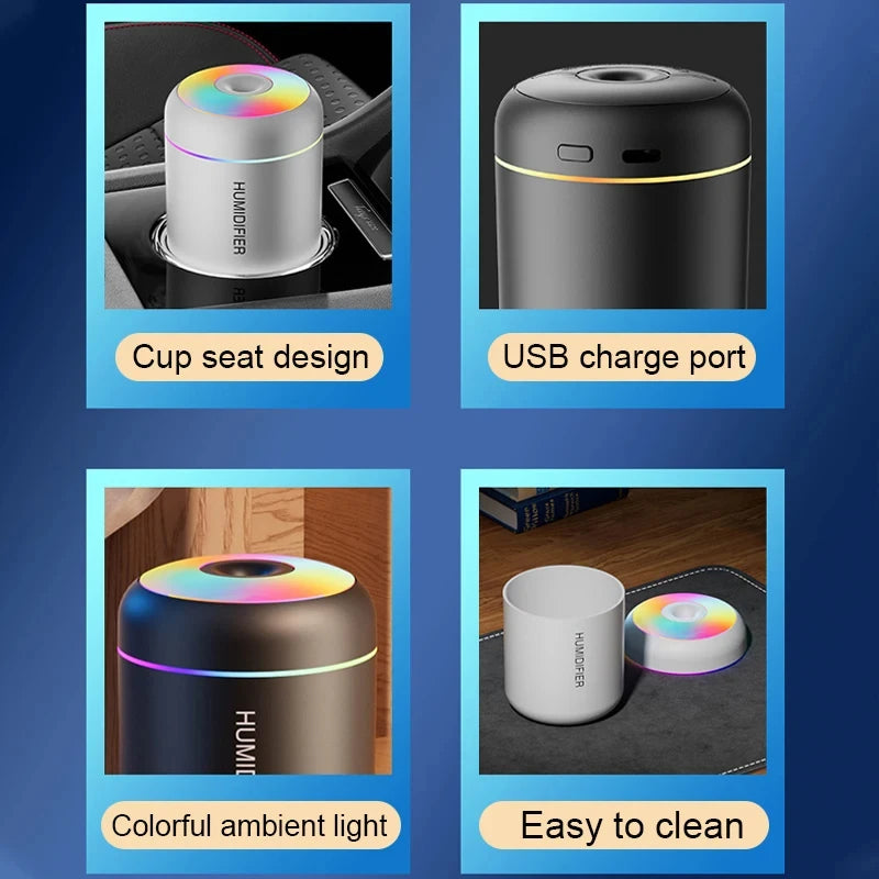 Mini Humidificador USB con Difusor de Aromas y Luz LED | USB Mini Humidifier with Aroma Diffuser & LED Light