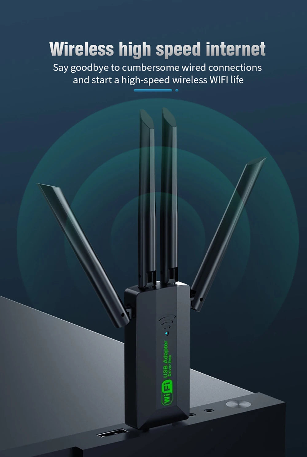 Adaptador WiFi 6 USB 1200Mbps Doble Banda | Dual Band WiFi 6 USB Adapter