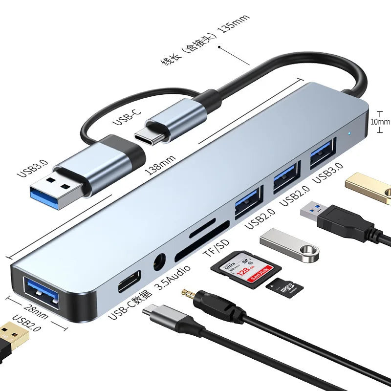 Hub USB-C 8 en 1 Multipuerto para PC, Mac y Móvil | 8-in-1 USB-C Multiport Hub for PC, Mac & Mobile