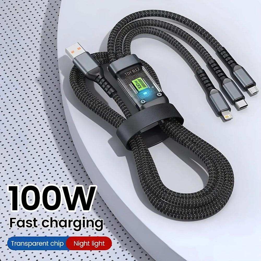 Cable de Carga Rápida 3 en 1, 100W | 3-in-1 Fast Charging Cable 100W