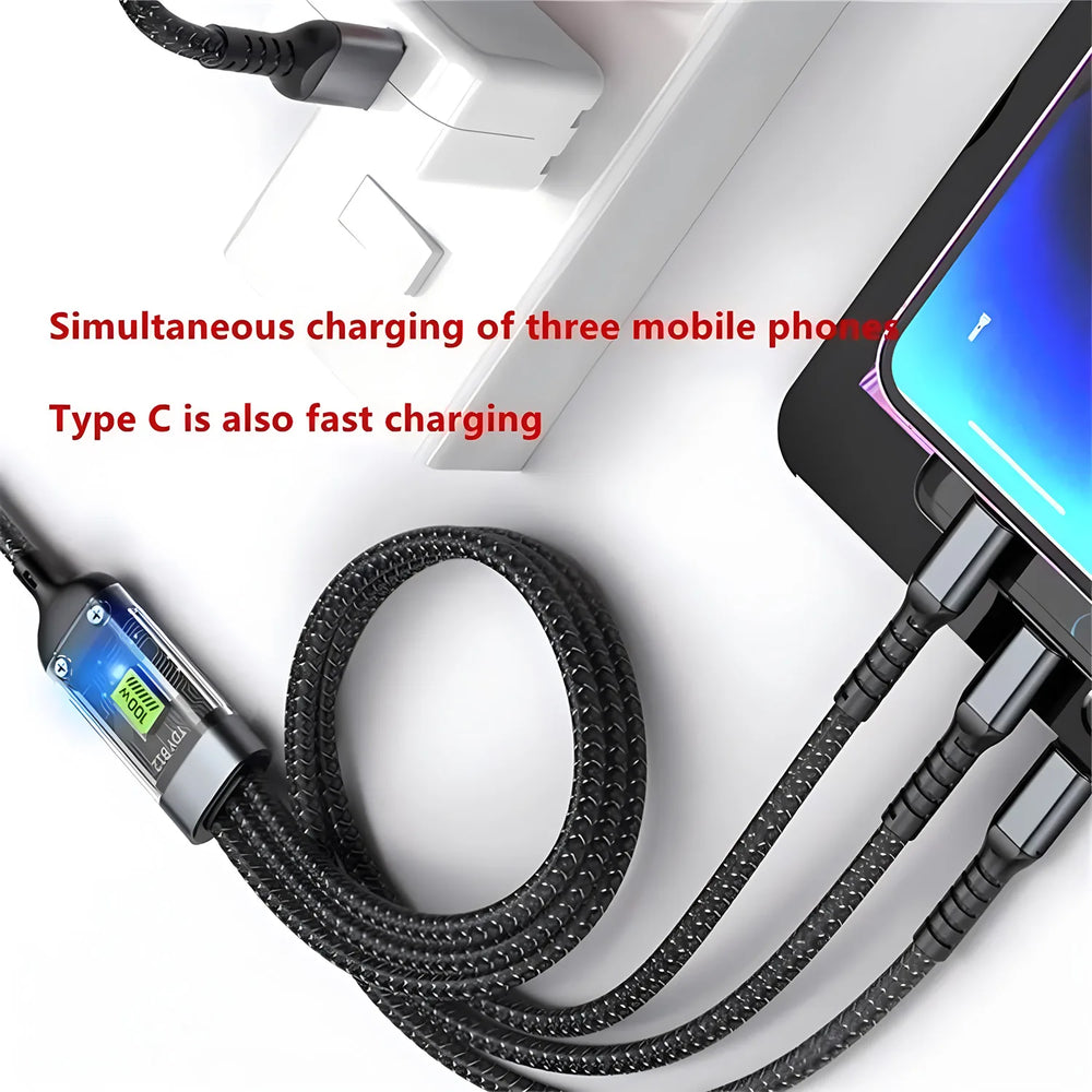Cable de Carga Rápida 3 en 1, 100W | 3-in-1 Fast Charging Cable 100W
