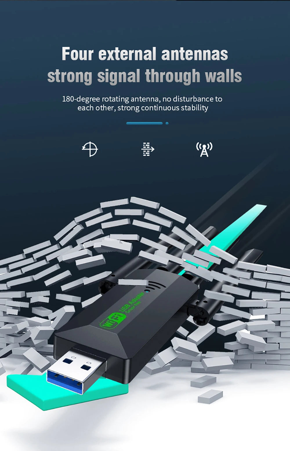 Adaptador WiFi 6 USB 1200Mbps Doble Banda | Dual Band WiFi 6 USB Adapter